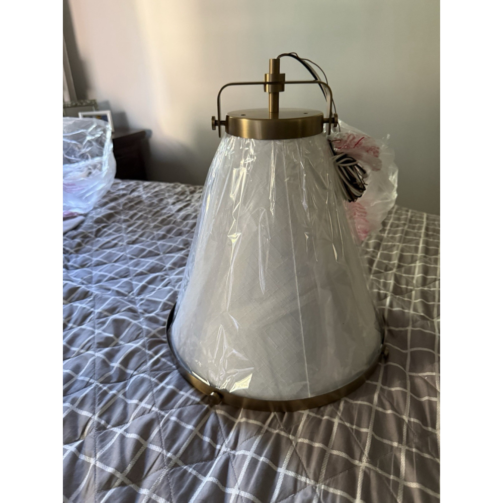 Hinkley Lighting Brass Pendant Light with White Cone Shade